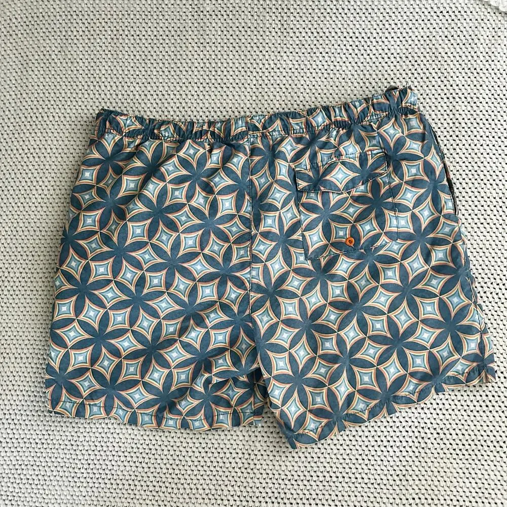 Tommy Bahama Blue Orange Star Batik Floral Print Mesh Baggy Swim Shorts 6